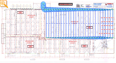 Débits et pressions calculées représentés sur le plan de l'installation avec HyperBird®